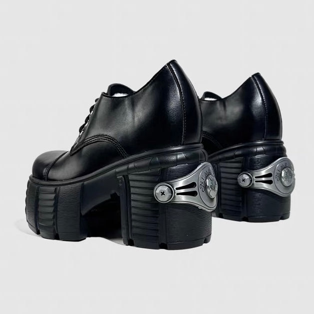 DARK CHUNKY PLATFORM LACE-UP SHOES / V1188