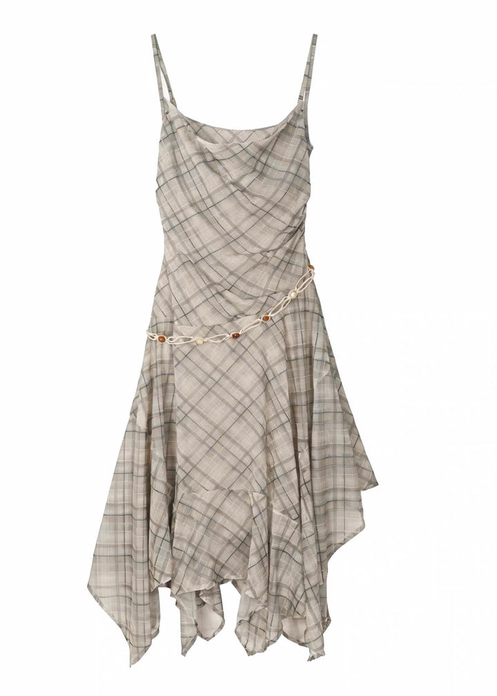 PLAID DRAPE IRREGULAR DRESS / LG1545