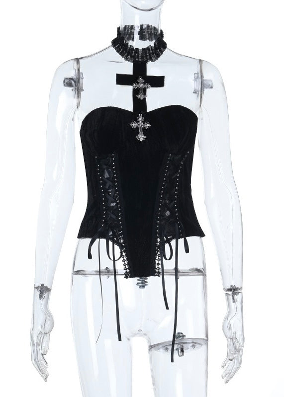 GOTHIC CROSS CORSET TOP &amp; DRAPE LACE LONG SKIRT / LG1680