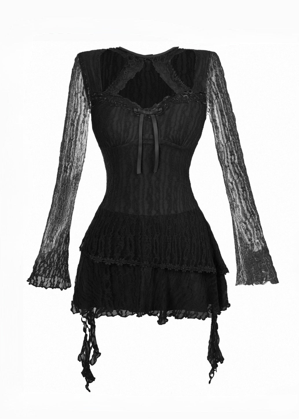 HALTER RIBBON LACE MINI DRESS / LG1714