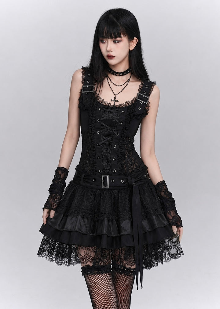 GOTHIC LACE-UP BELT DRESS / LG1622
