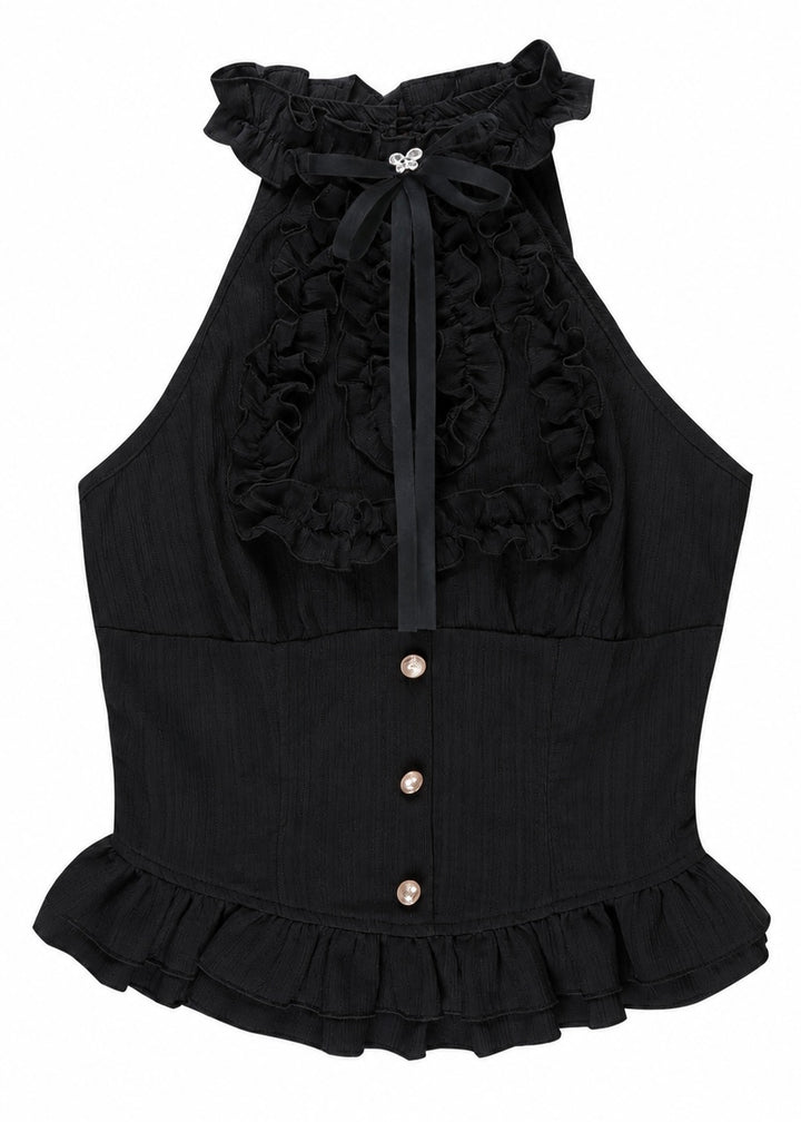 GOTHIC HIGH NECK FRILL HALTER TOP / LG1672