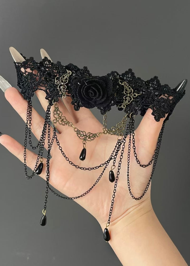 Dark Gothic - Rose Choker Band Necklace / LG1146_e4r