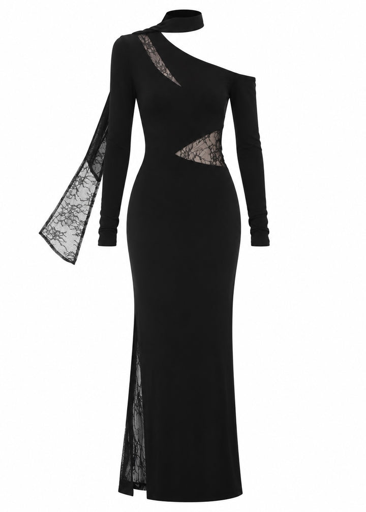 one shoulder scarf dark dress / LG1190_e4r