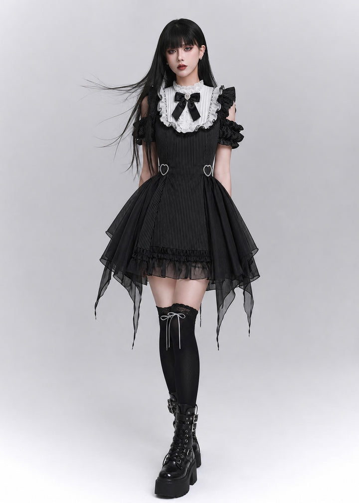 GOTHIC HEART BUCKLE STRIPE DRESS / LG1625