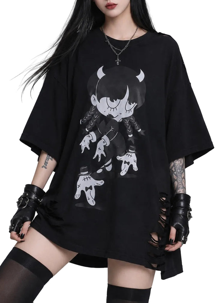 DARK DEMON GIRL PRINT OVERSIZE T-SHIRT / LG1632