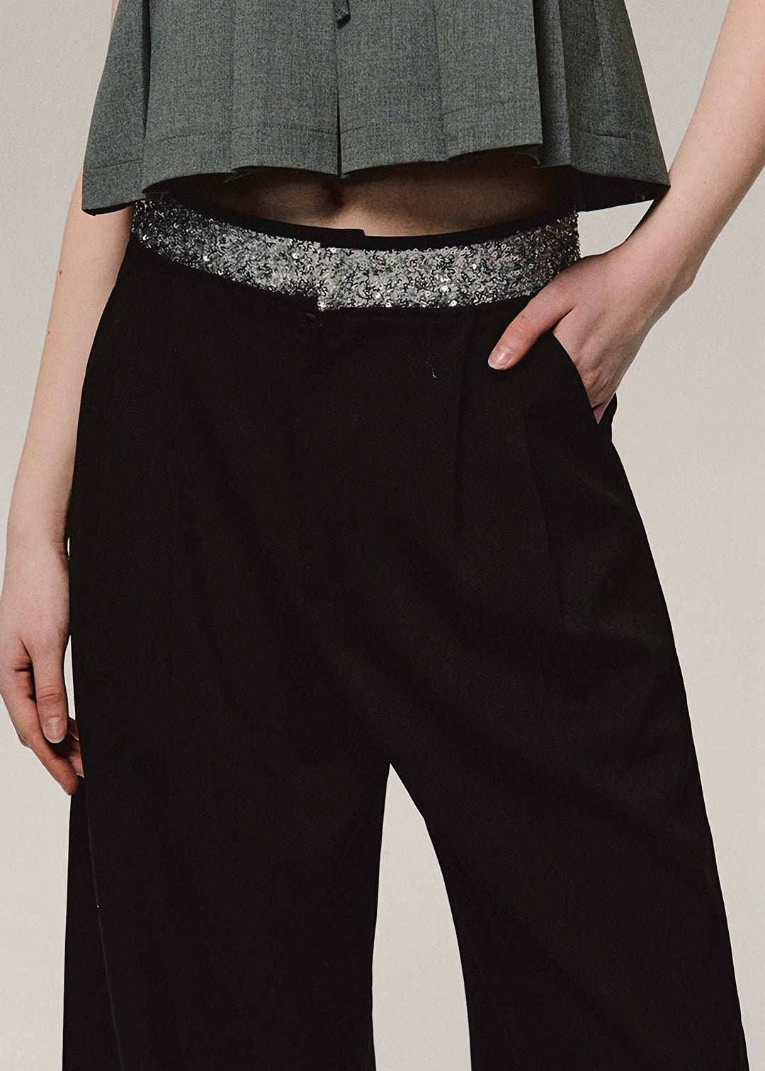 sequin loose straight pants/oa1104