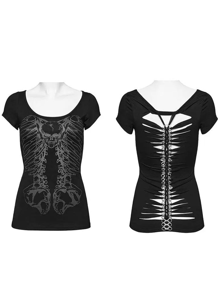 Dark skull rib print T-shirt / lg1270