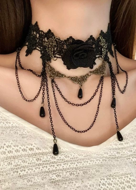 Dark Gothic - Rose Choker Band Necklace / LG1146_e4r