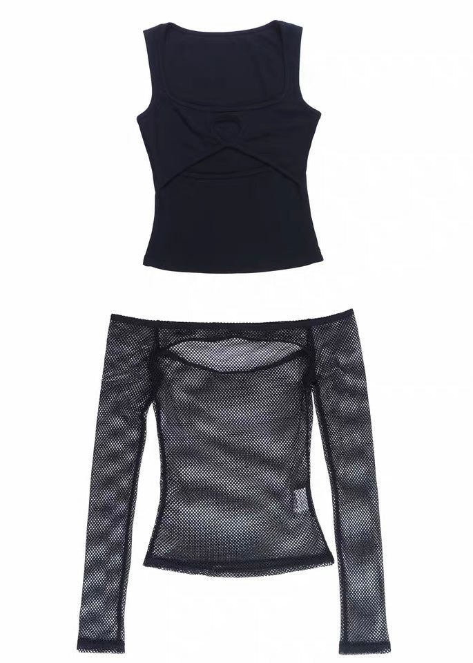 DARK OFF-SHOULDER MESH TOP / LG1630