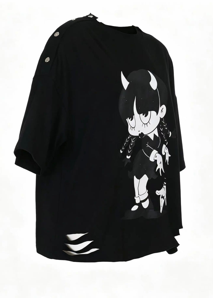 DARK DEMON GIRL PRINT OVERSIZE T-SHIRT / LG1632