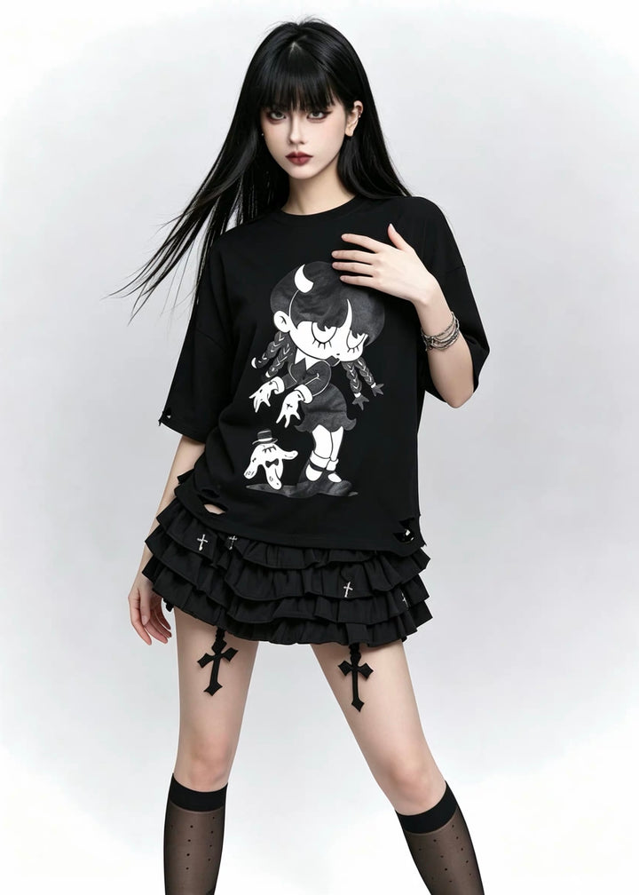 DARK DEMON GIRL PRINT OVERSIZE T-SHIRT / LG1632