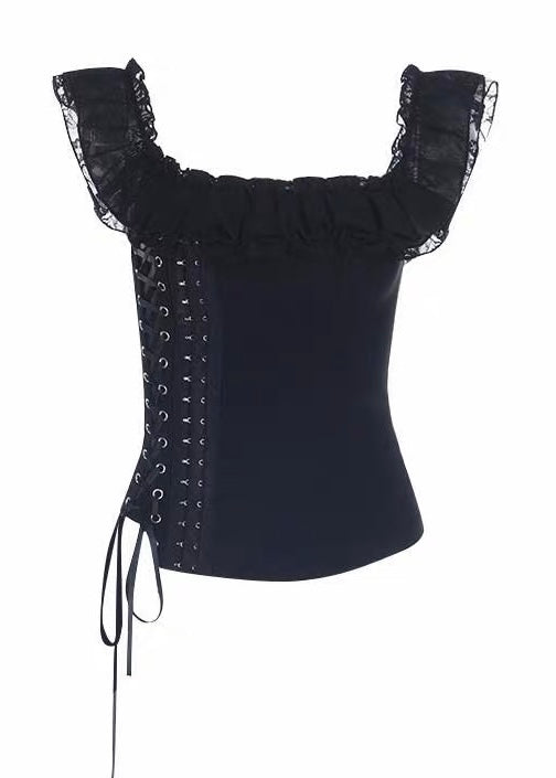 GOTHIC SQUARE NECK LACE-UP TOP / LG1673