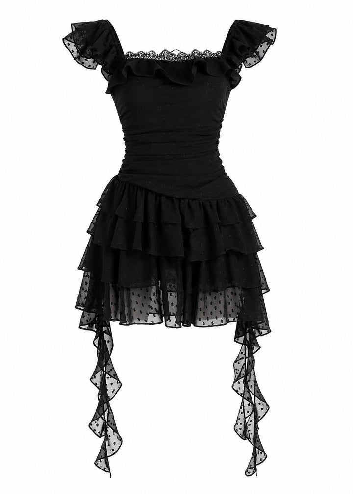 DARK FRILL LAYERED MINI DRESS / LG1628