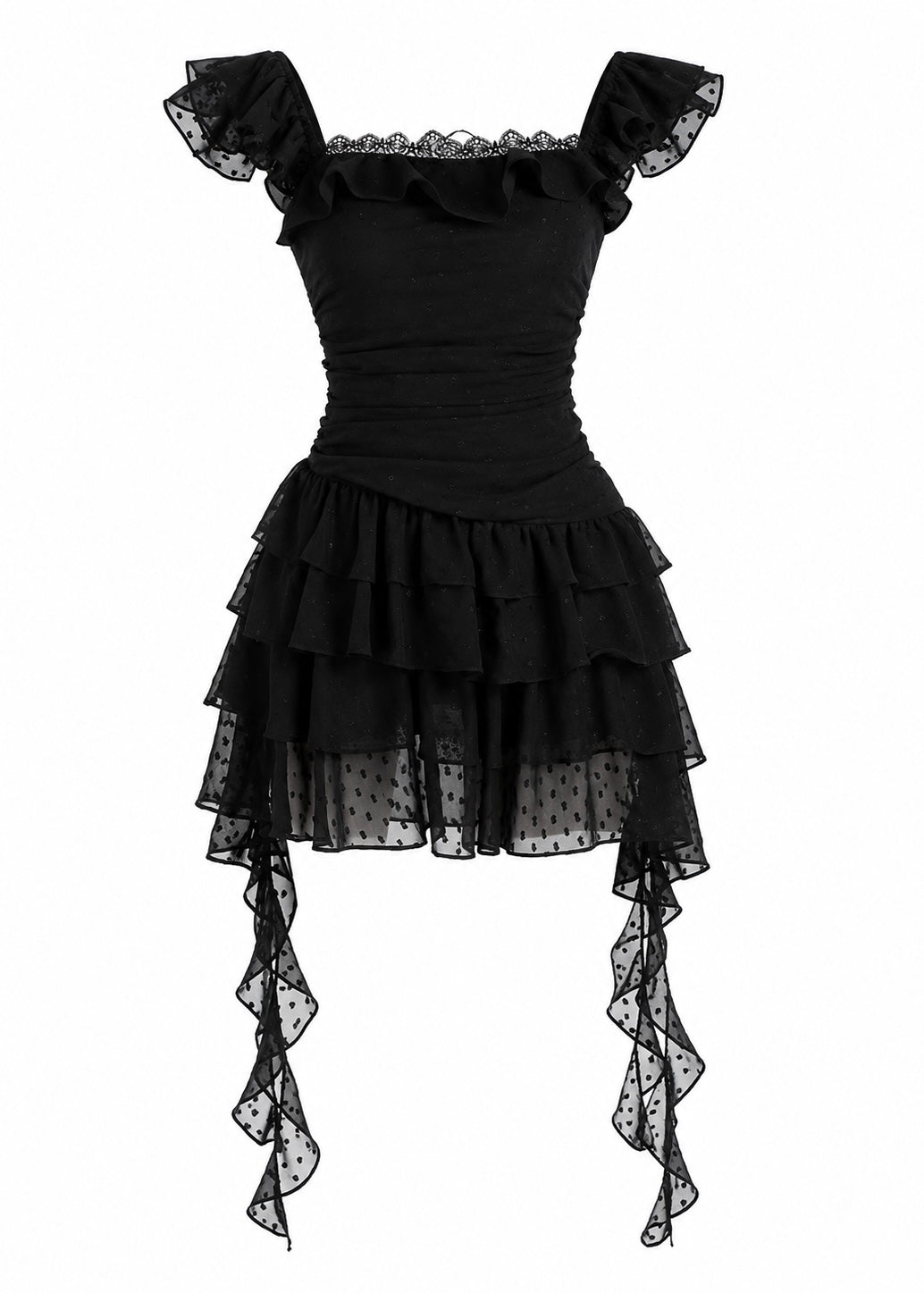 DARK FRILL LAYERED MINI DRESS / LG1628_
