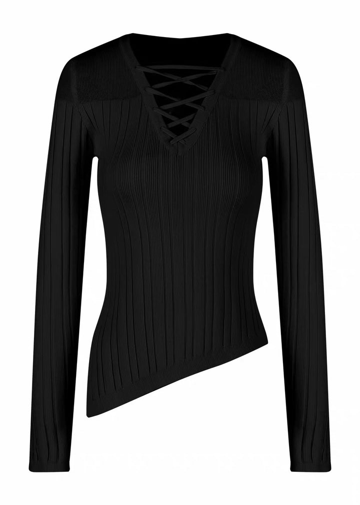 LACE-UP V-NECK KNIT TOP / LG1497