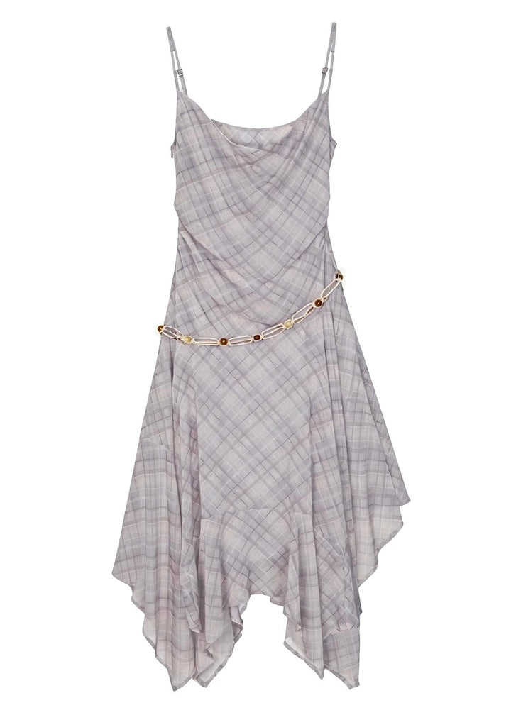 PLAID DRAPE IRREGULAR DRESS / LG1545