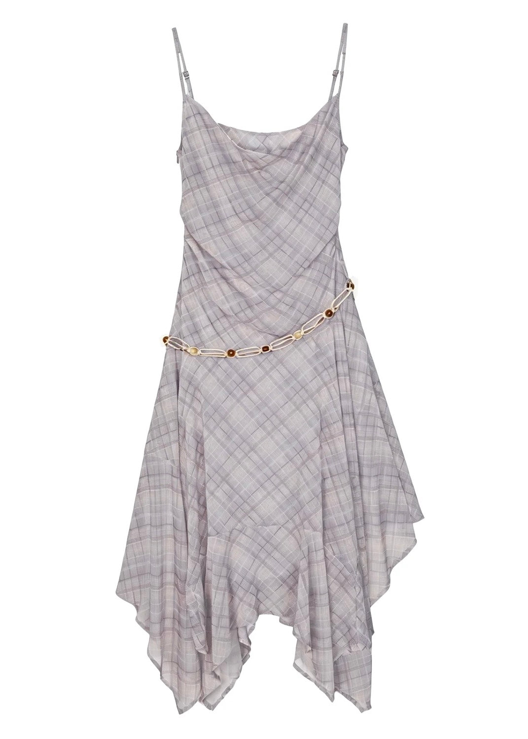 PLAID DRAPE IRREGULAR DRESS / LG1545