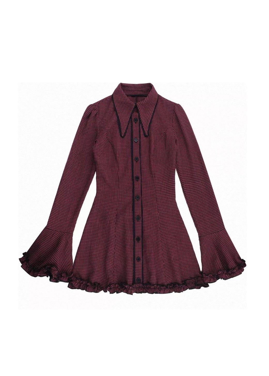 Flare Sleeve Check Shirt Dress / LG1518