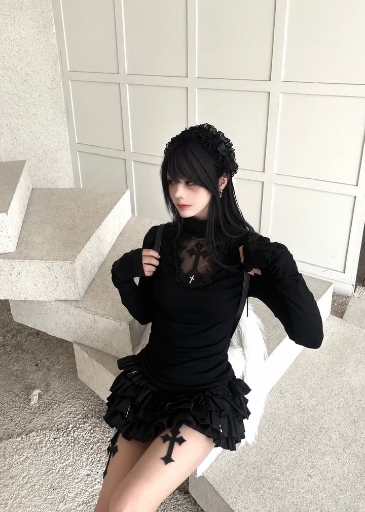 cross turtleneck slim fit &amp;amp; cross gothic ballet skirt / LG1187
