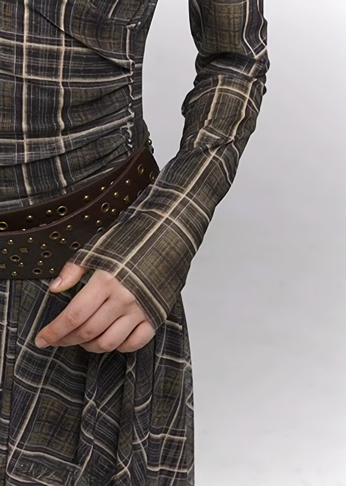 Asymmetry Check Long Dress / lg1337