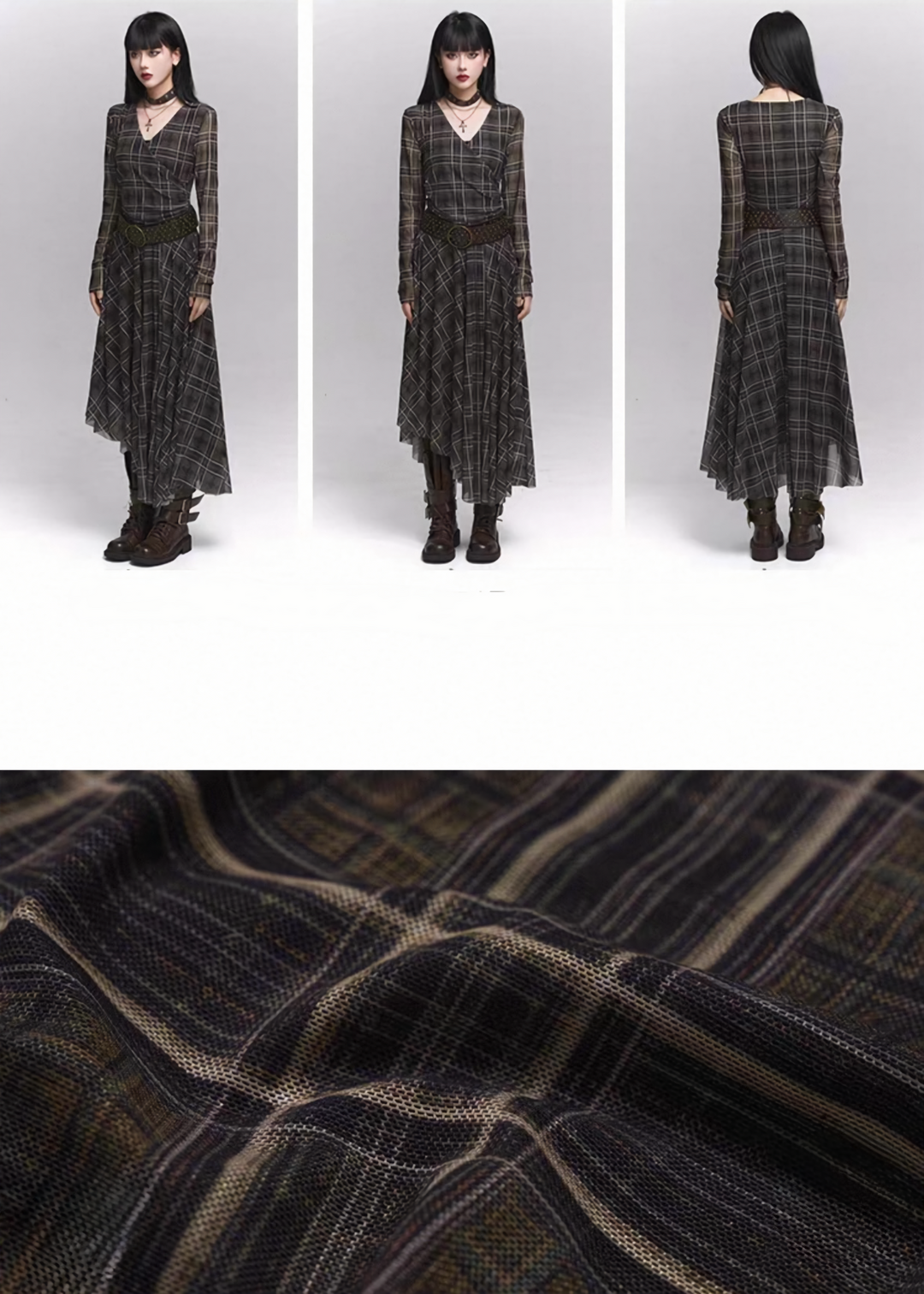 Asymmetry Check Long Dress / lg1337