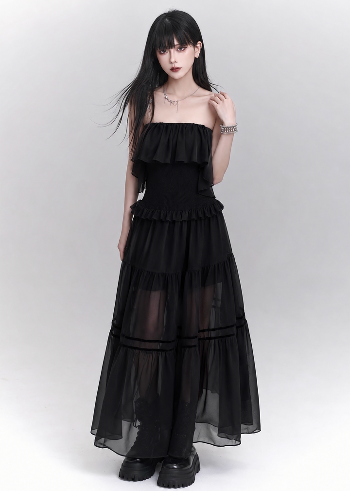 SHEER OFF SHOULDER LONG DRESS / LG1641