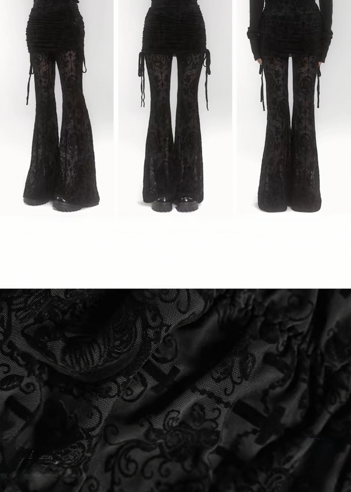 LACE FLARE SEE-THROUGH PANTS / LG1188_e4r