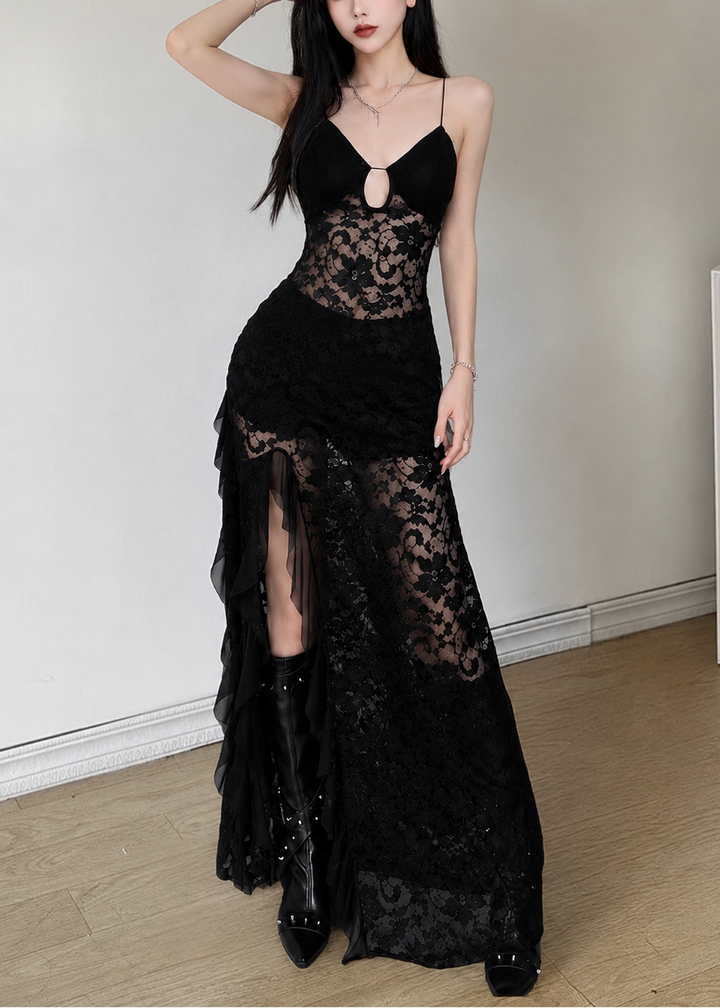 DARK SHEER LACE SLIP DRESS / LG1645
