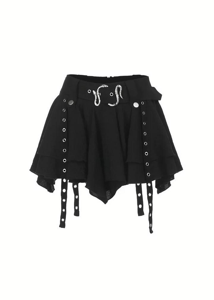 Asymmetric layered belt skirt / lg1271