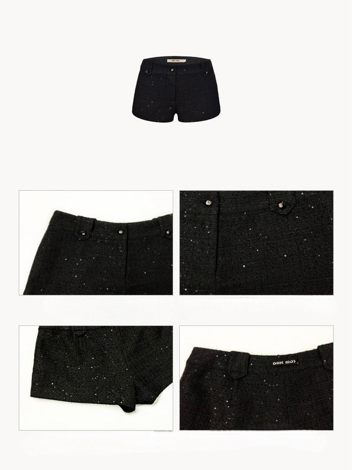 black sequin tweed micro short pants/oa1001