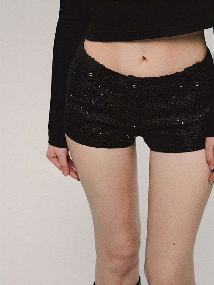 black sequin tweed micro short pants/oa1001