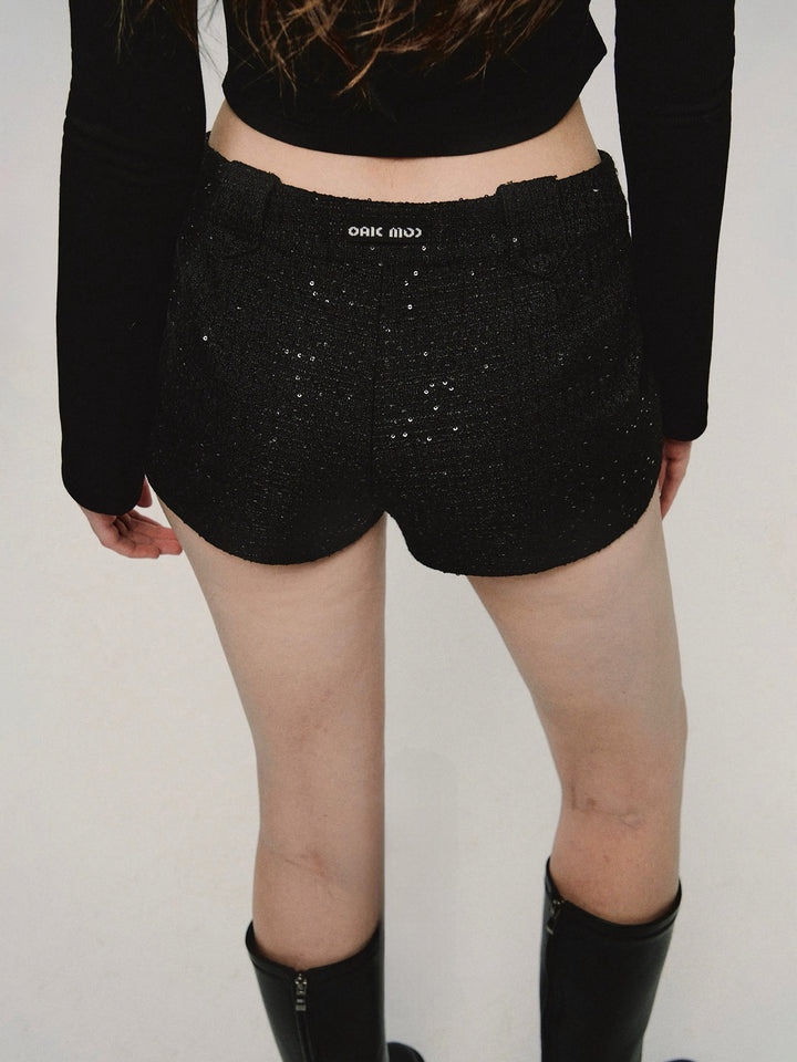 black sequin tweed micro short pants/oa1001