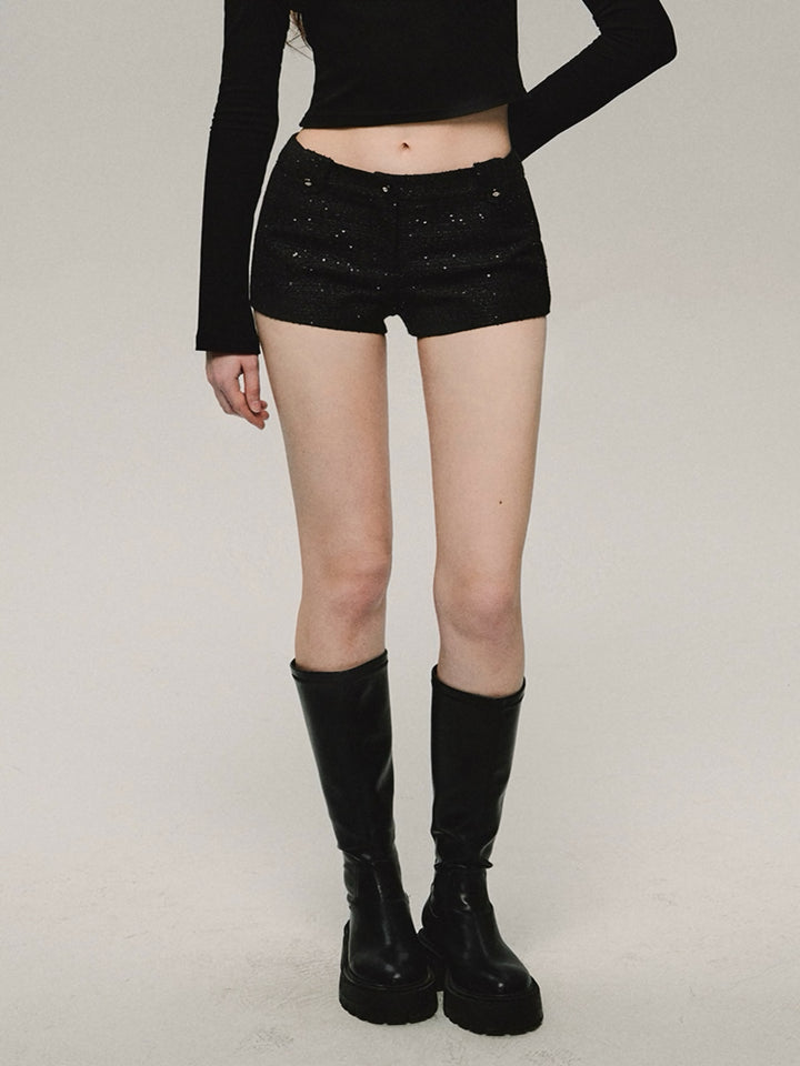 black sequin tweed micro short pants/oa1001