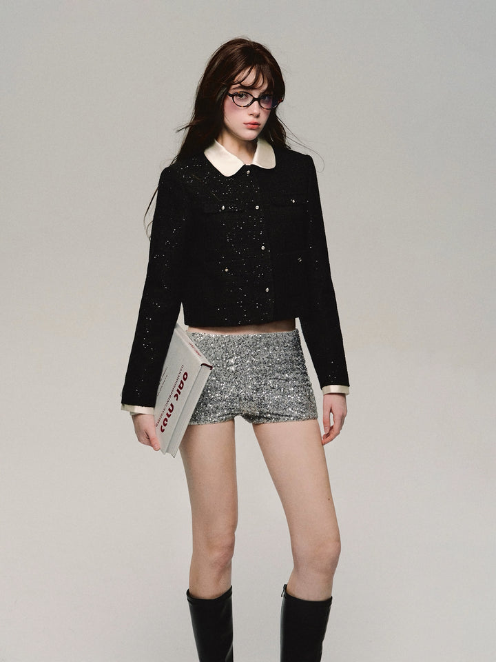 silver sequin micro shorts/oa1102