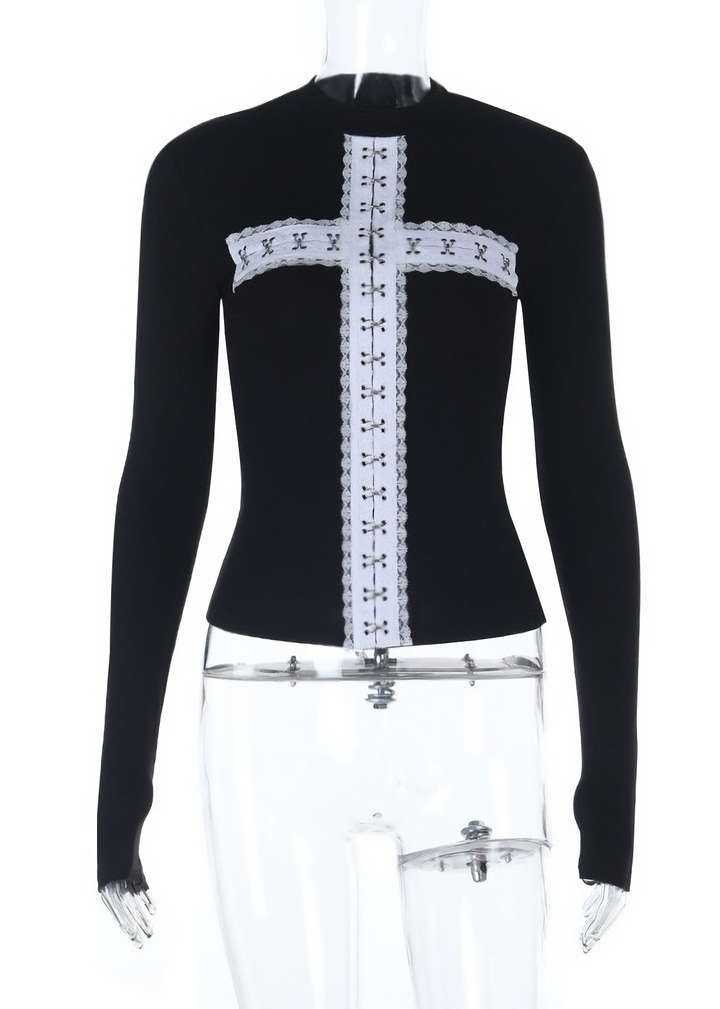 GHOSTLY CROSS HIGHNECK TOP / LG1491