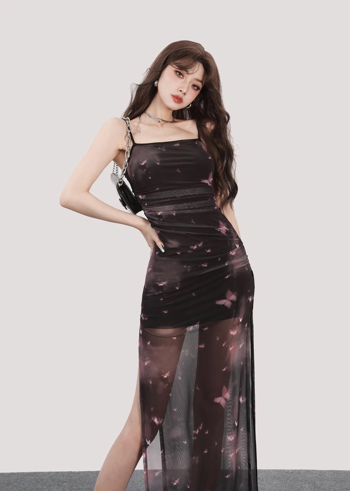 Dream Wing Suspender Mesh Long Dress/mu1111