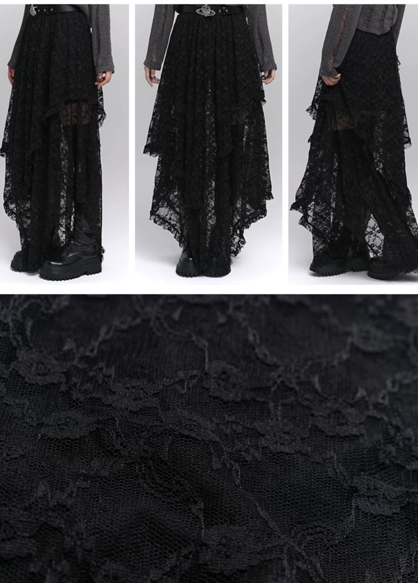 【당일 배송】black lace irregular long skirt / LG1199 