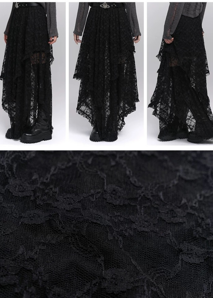 [Same-day delivery] Black lace irregular long skirt / LG1199 