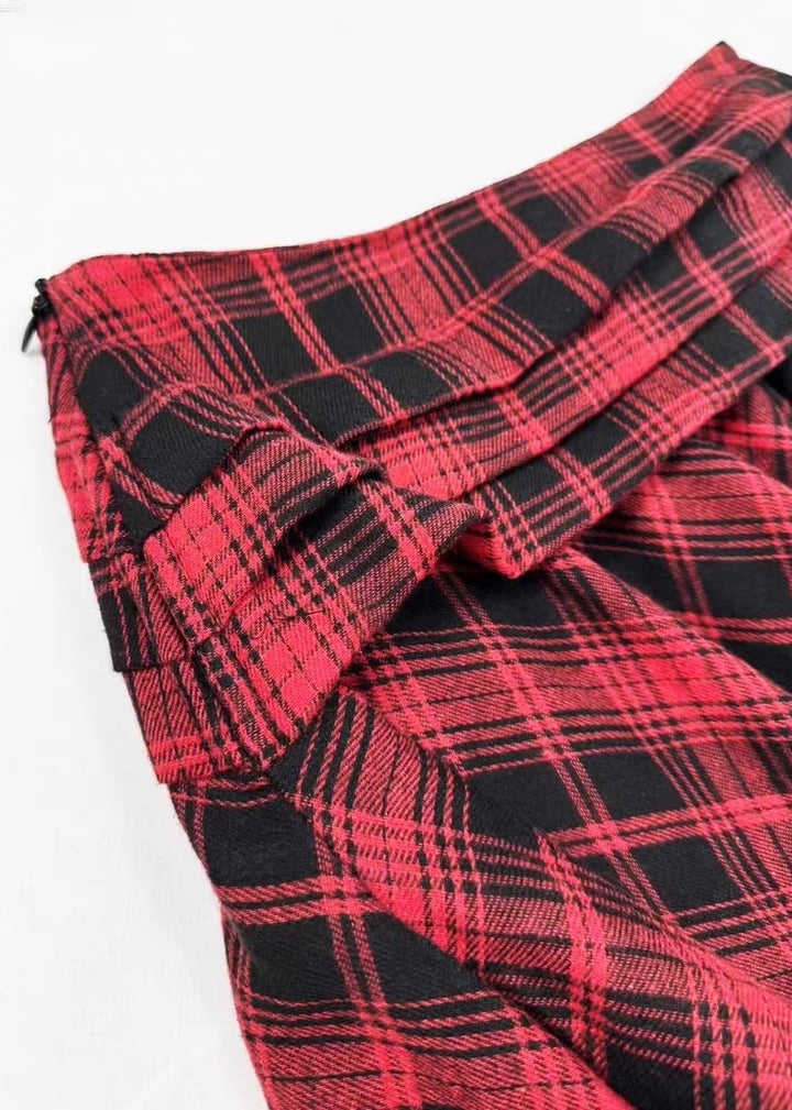 RED PLAID ASYMMETRY SKIRT / LG1617