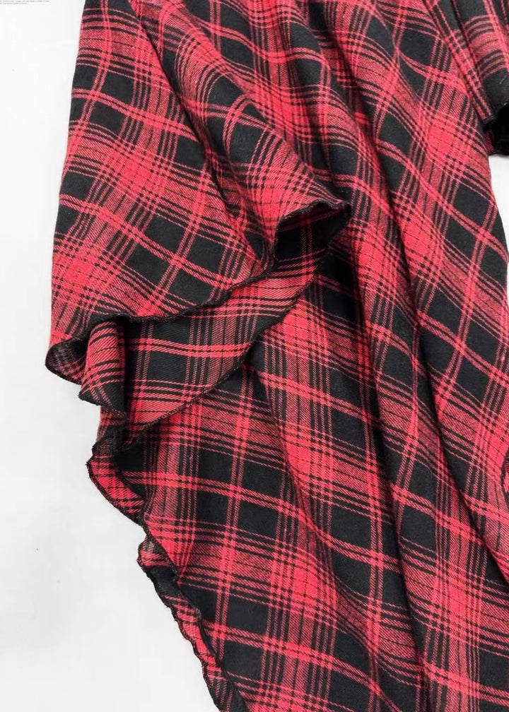 RED PLAID ASYMMETRY SKIRT / LG1617
