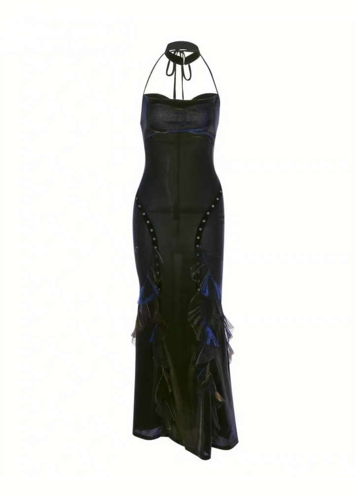 HALTER FISHTAIL MAXI DRESS / LACE CARDIGAN / LG1745