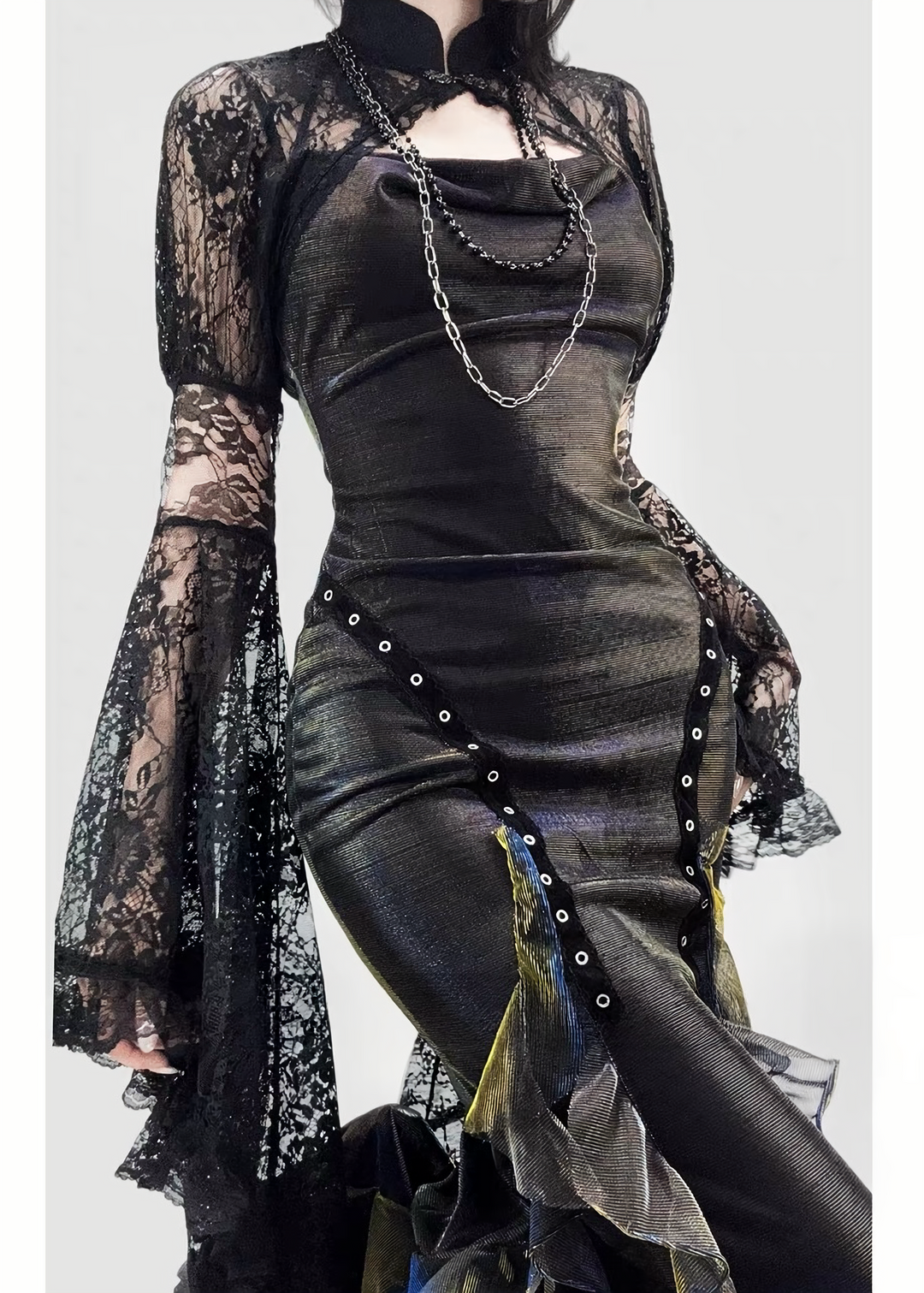 HALTER FISHTAIL MAXI DRESS / LACE CARDIGAN / LG1745