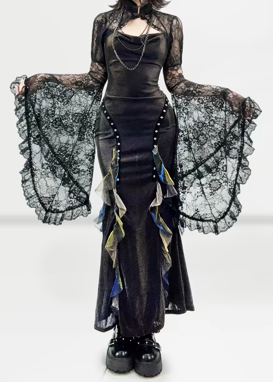 HALTER FISHTAIL MAXI DRESS / LACE CARDIGAN / LG1745