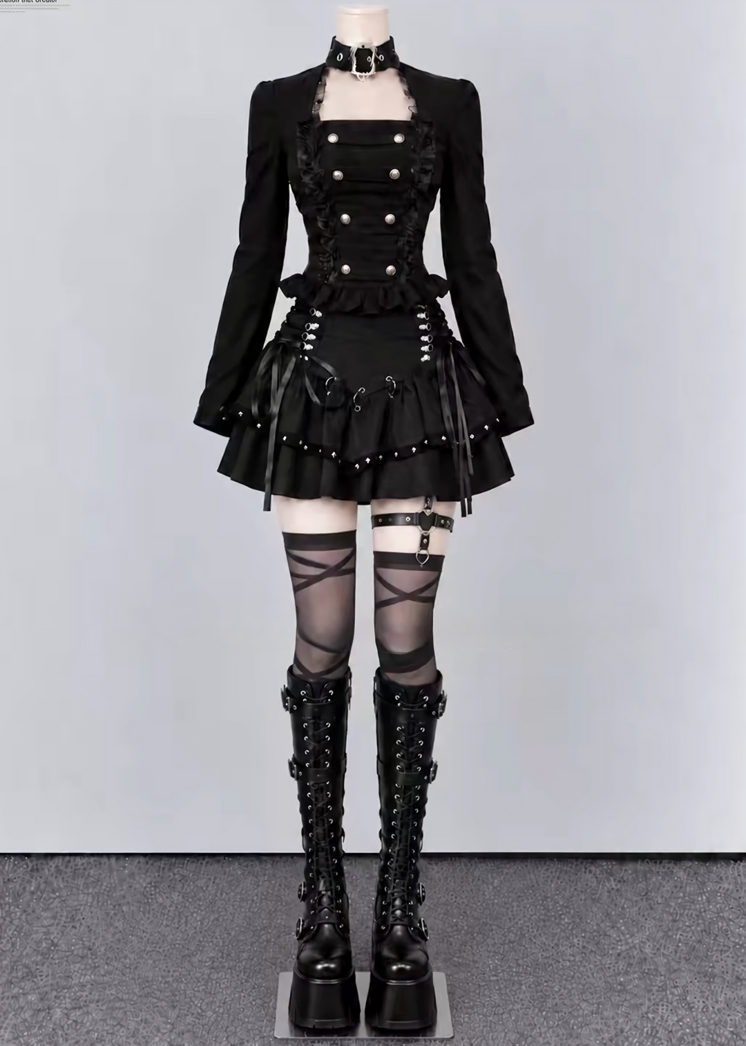 CHOKER DOUBLE BUTTON TOP / LACE-UP TIERED MINI SKIRT / LG1746