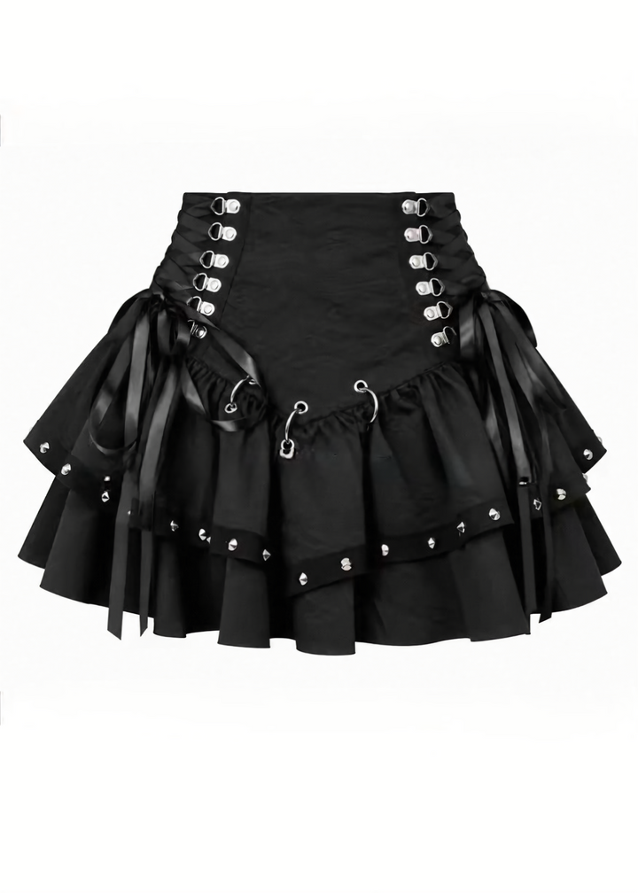 CHOKER DOUBLE BUTTON TOP / LACE-UP TIERED MINI SKIRT / LG1746