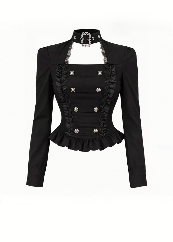 CHOKER DOUBLE BUTTON TOP / LACE-UP TIERED MINI SKIRT / LG1746