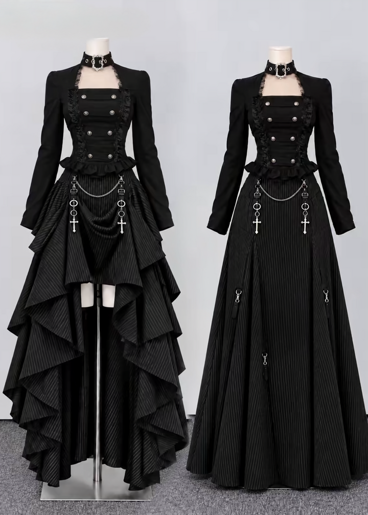 CHOKER DOUBLE BUTTON TOP / LACE-UP TIERED MINI SKIRT / LG1746