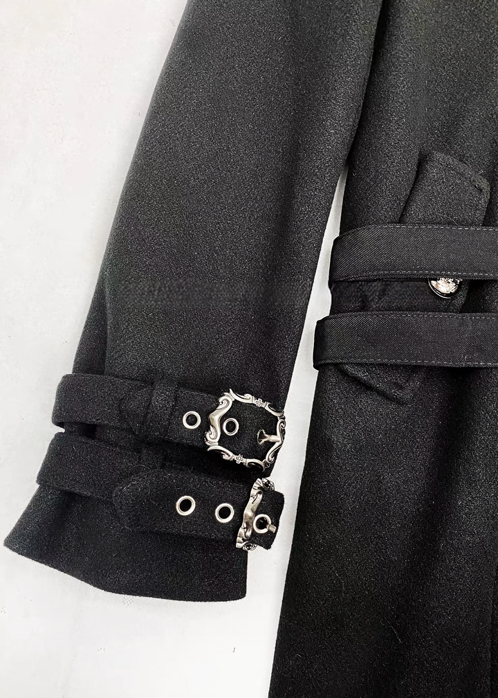FUR COLLAR BELTED LONG COAT / LG1747