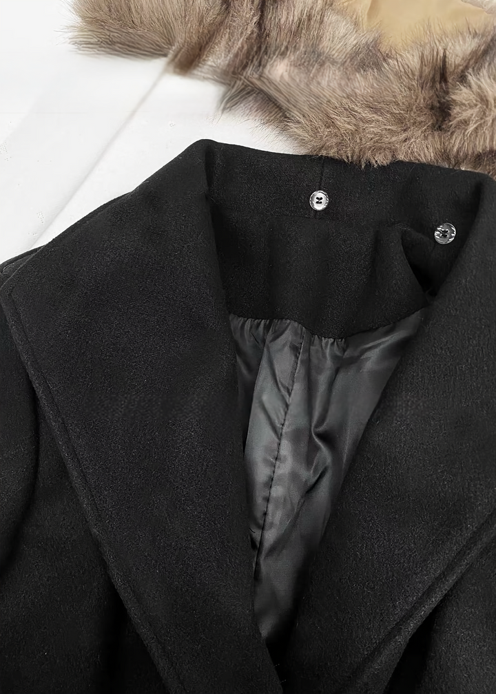 FUR COLLAR BELTED LONG COAT / LG1747